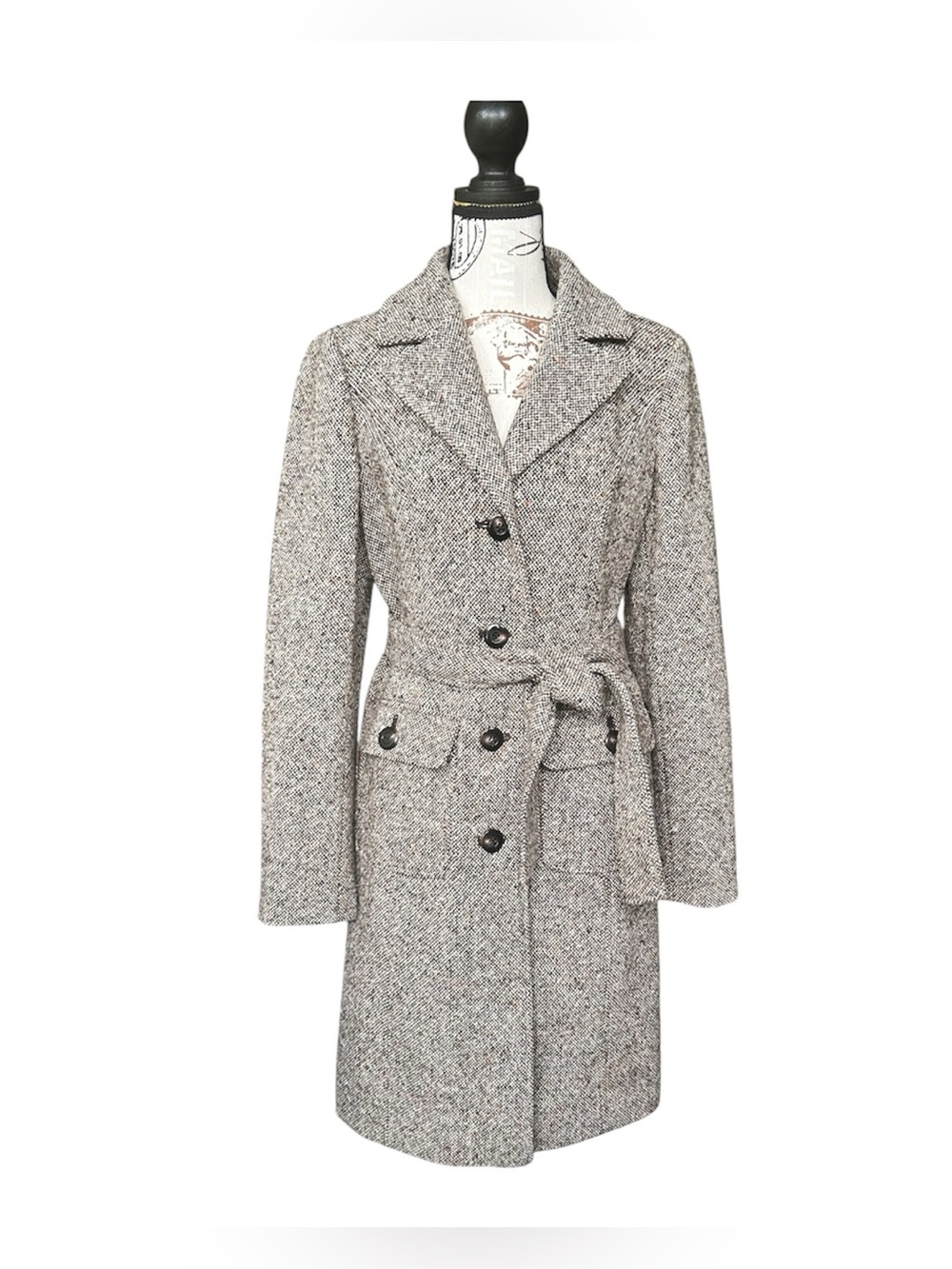 Ann Taylor Loft Wool Blend Brown Long Coat with Belt Size 2